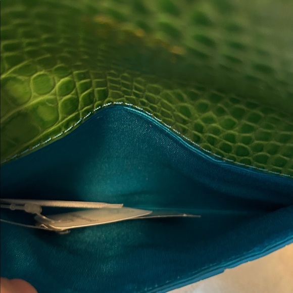 Ann Taylor LOFT Green Croc-Embossed Mini Bag with chain and Scarf Accent - Picture 8 of 11